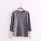 Panel Sleeve Slit-side Button-detail Sweater