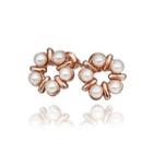 Fashion Elegant Plated Rose Gold Flower Imitation Pearl Stud Earrings Silver - One Size