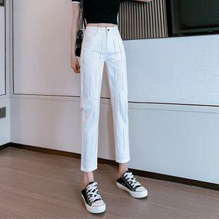 Rhinestone Cropped Straight Leg Jeans