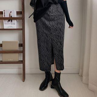 Zebra-printed Long Denim Skirt