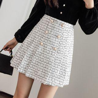Pleated Tweed Mini A-line Skirt