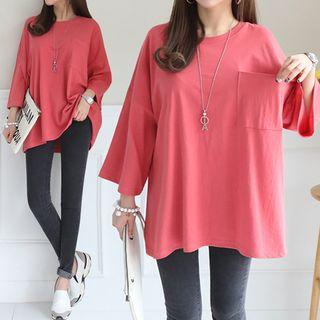 Pocket-front Cropped-sleeve Boxy-fit T-shirt