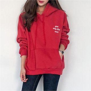 Letter Embroidered Cotton Hoodie