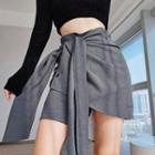 High-waist Plain Drawstring A-line Mini Skirt