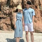 Couple Matching Short-sleeve Shirt / Strappy Midi A-line Dress
