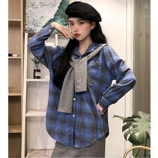 Plaid Pocket Detail Shirt / Midi Skirt