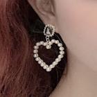 Bead Heart Drop Ear Stud 1 Pair - Gold & Black - One Size