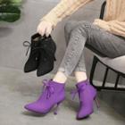 Pointed Bow-accent High Heel Ankle Boots
