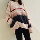 Printed Long-sleeve Knit Top As Shown As Figure - One Size