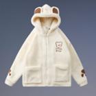 Bear Ear Panel Letter Embroidered Fleece Zip Hoodie