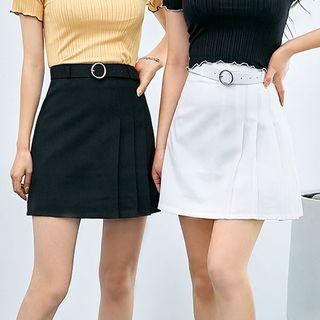 Pleated-detail Belted Skort