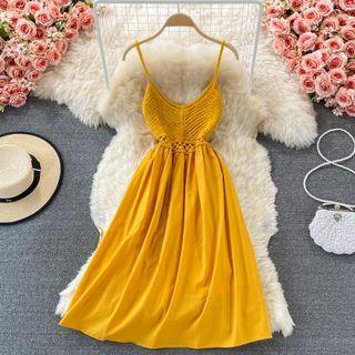 Open Back Crochet-knit Panel Slipdress