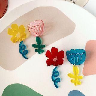 Asymmetrical Resin Flower Drop Earring