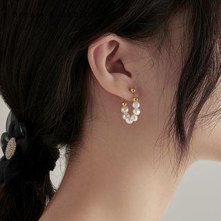 Freshwater Pearl Alloy Hoop Earring 1 Pair - Hoop Earring - Freshwater - White - One Size