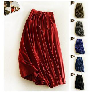 Drawstring Waist A-line Midi Skirt