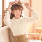 Lace Trim Stand Collar Long-sleeve Shirt
