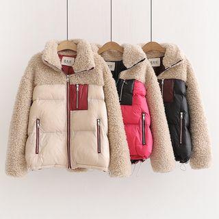Front Pocket Fleece Panel Zip Padded Jacket
