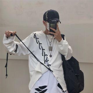 Long-sleeve Asymmetric Lace-up T-shirt