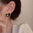 Heart Stud Earring 1 Pair - Black & Gold - One Size