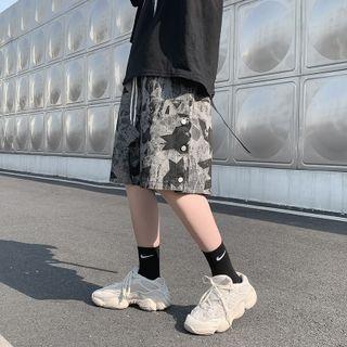 Camo Side-button Wide-leg Shorts