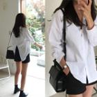 Slit-back Shirred-sleeve Shirt Ivory - One Size