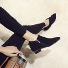 Bow Pointed Low Heel Ankle Boots