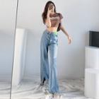 Asymmetric Slit-hem Wide-leg Jeans