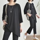 Set: Diagonal-hem T-shirt + Boot-cut Pants