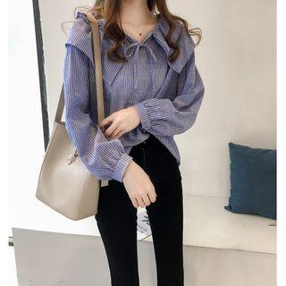 Striped Long-sleeve Peter Pan Collar Shirt