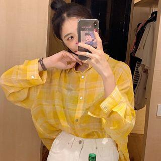 Oversized Plaid Shirt Yellow - One Size