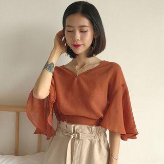 Flounced Elbow-sleeve Top