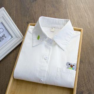 Embroidered Stand-collar Long-sleeved Plain Blouse