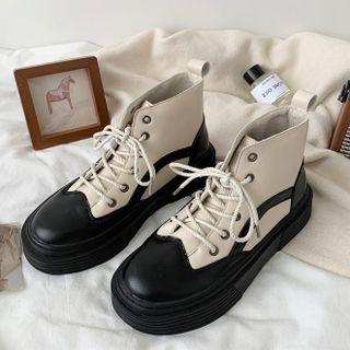 Two-tone Platform Lace Up Short Boots