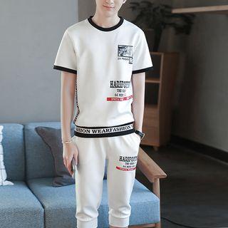 Set: Print Short-sleeve T-shirt + Capri Sweatpants