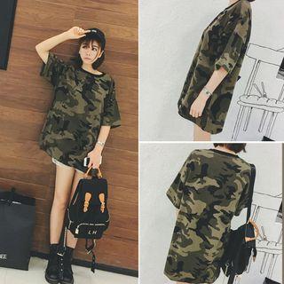 Short-sleeve Camouflage Long T-shirt