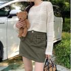 Pointelle Knit Crop Top / Mini Pencil Skirt