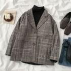 Turtleneck Sweater / Plaid Button Blazer