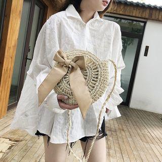 Round Shape Straw Crossbody Bag White - One Size