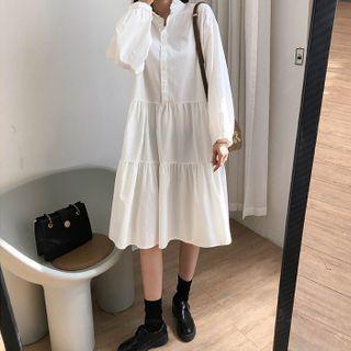 Ruffle-collar Plain Midi A-line Dress
