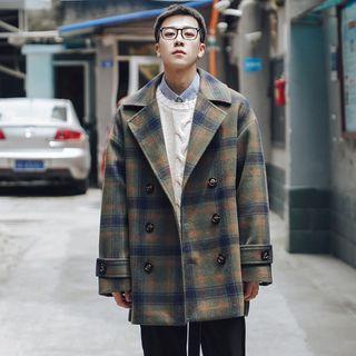 Plaid Collared Double-breasted Coat