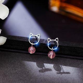 Bead Alloy Cat Dangle Earring 1 Pair - Silver - One Size