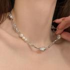 Freshwater Pearl Alloy Choker 1pc - Silver - One Size