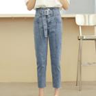 Seam Front Skinny Cropped Jeans With Belt