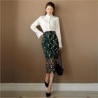 Tall Size Flower Ebroidered H-line Sheer Skirt