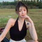 Halter Sleeveless Cropped Rib Knit Top