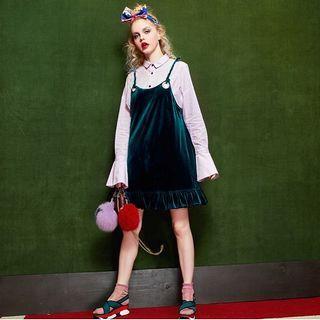 Set: Striped Shirt + Velvet Dress