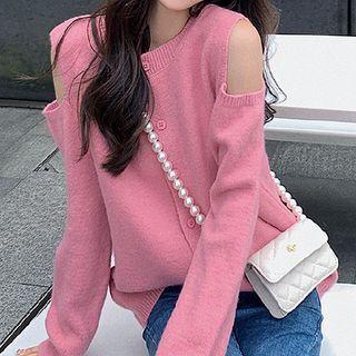 Round Neck Cold-shoulder Cardigan