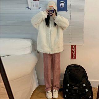 Fleece Zip Jacket / Corduroy Wide-leg Pants