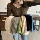 V-neck Long-sleeve Slim-fit Sweater