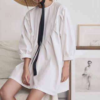 Crew-neck 3/4-sleeve Blouse White - One Size